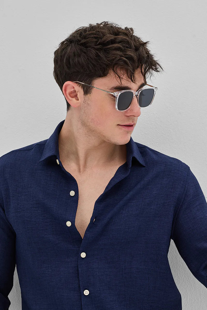 Premium Navy Textured Button-Down