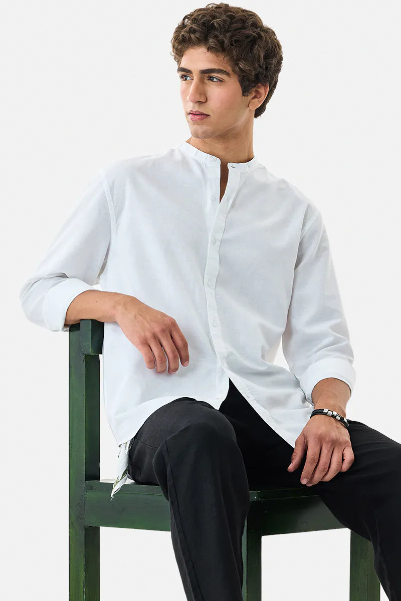 Sophisticated Mandarin Linen Blend Shirt