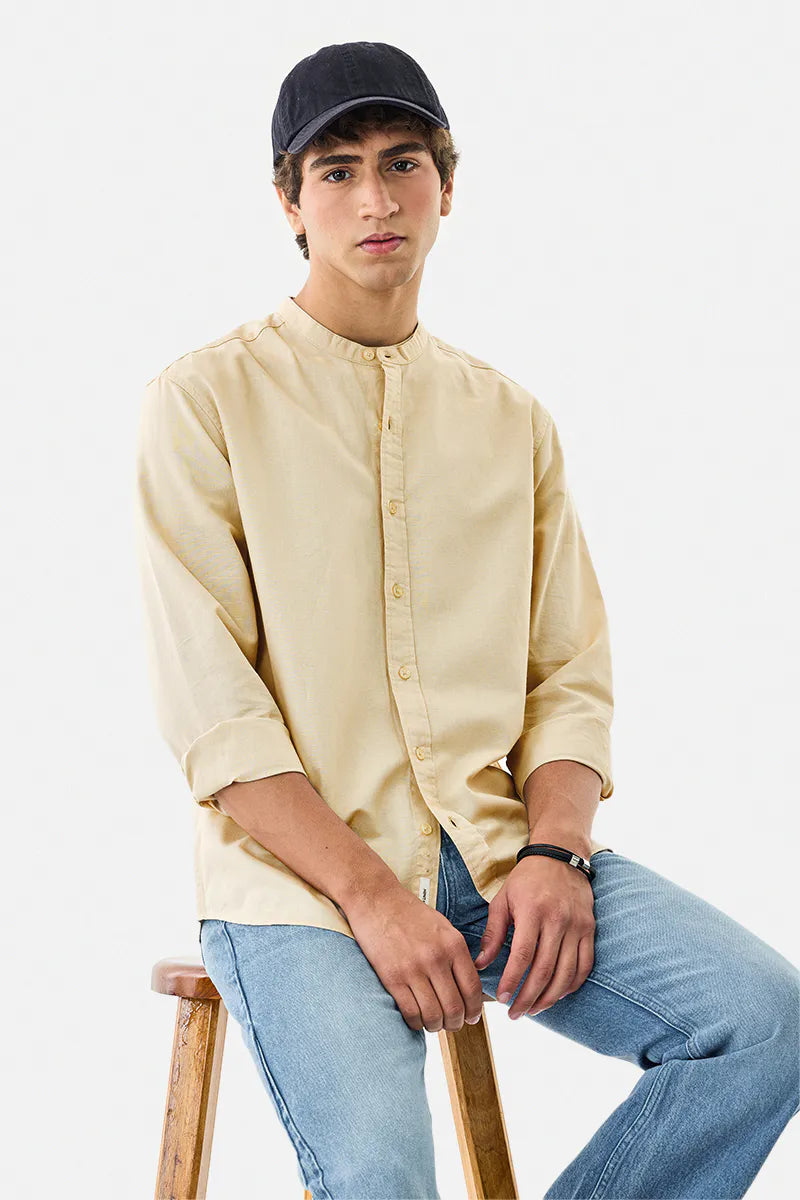 Elegant Chinese Collar Linen Blend Shirt