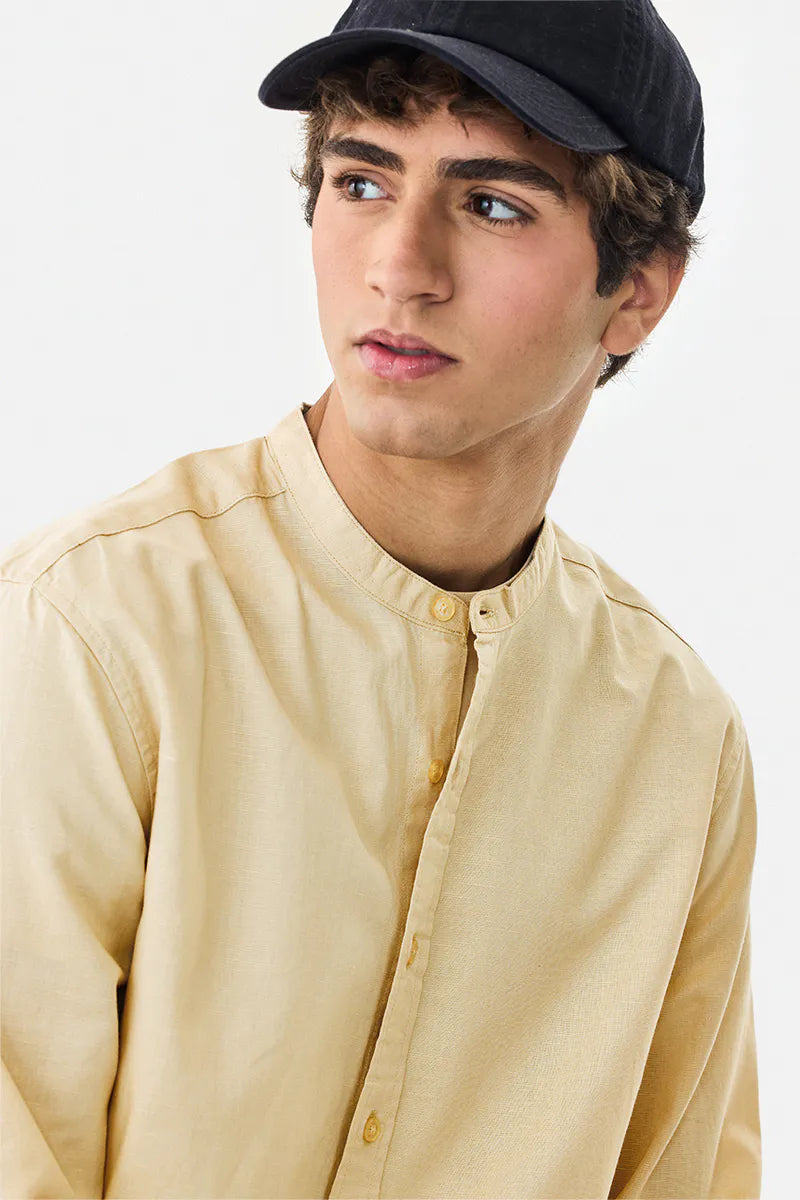 Elegant Chinese Collar Linen Blend Shirt