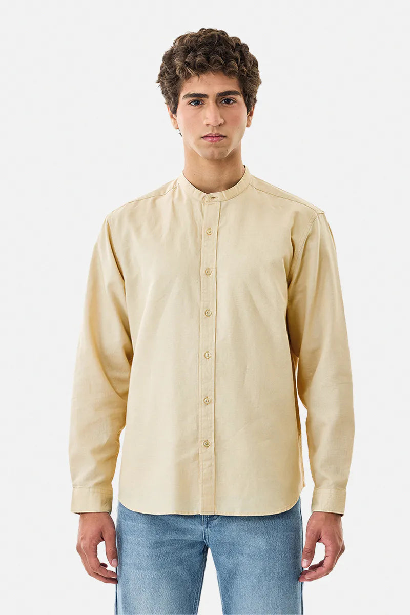 Elegant Chinese Collar Linen Blend Shirt