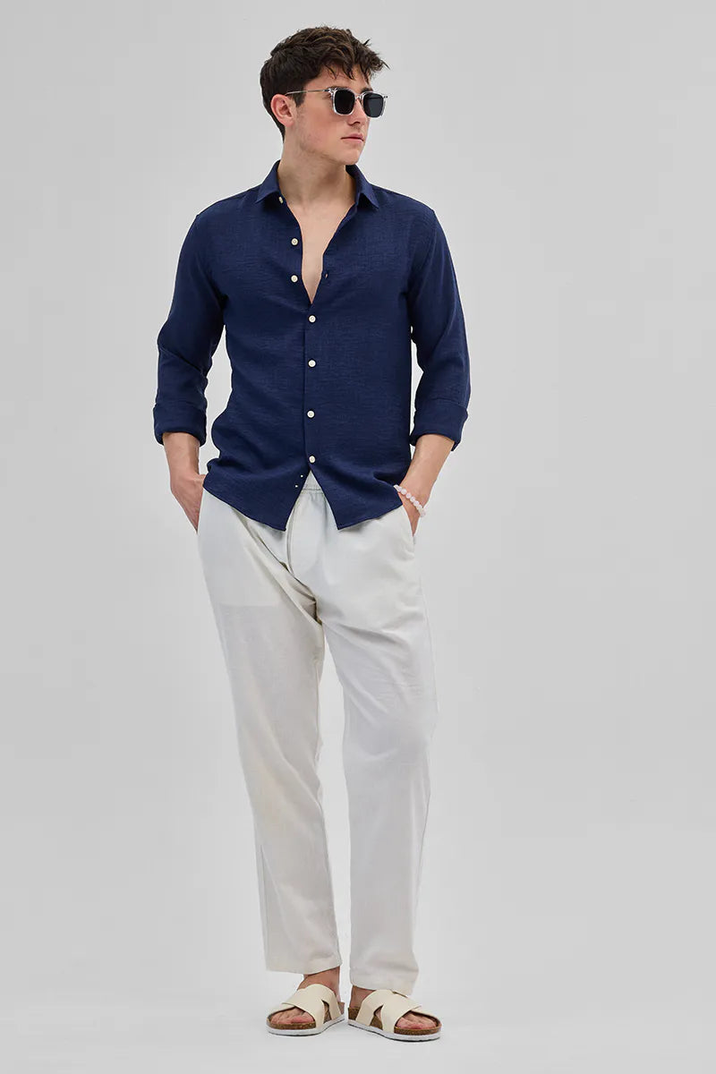 Premium Navy Textured Button-Down