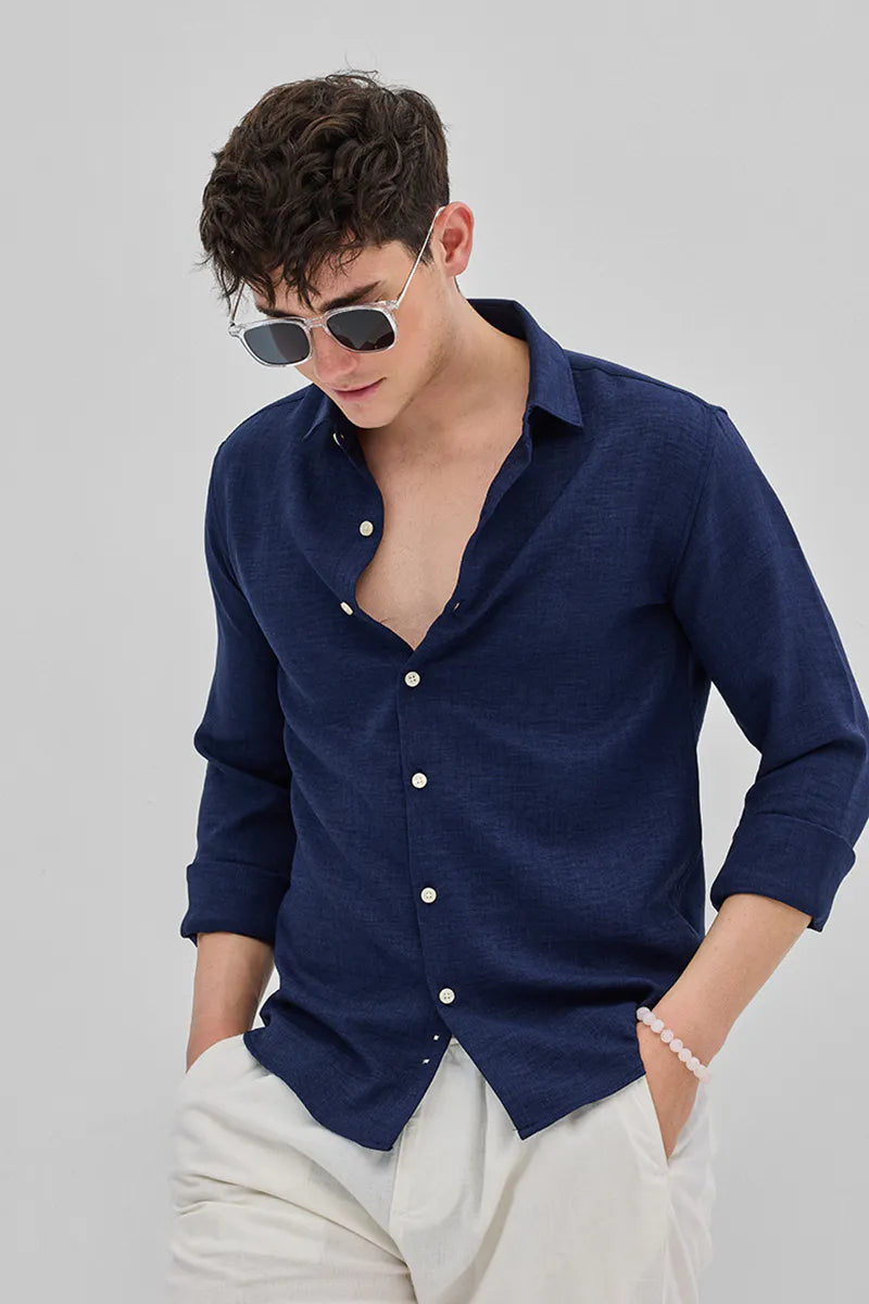 Premium Navy Textured Button-Down